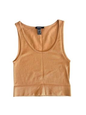 Forever 21 Womens M/L Tan Seamless Ribbed Tank Top Cropped Stretch Checkered